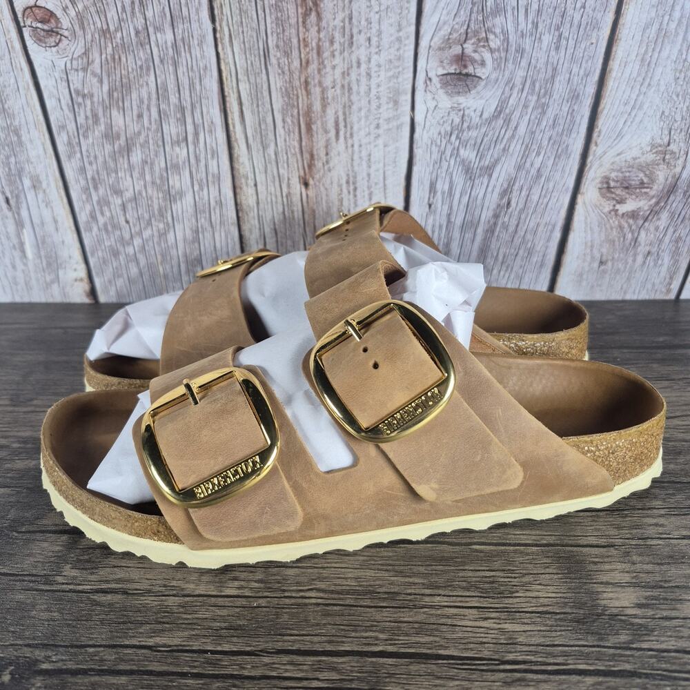 Birkenstock Arizona Big Buckle Sandals Nubuck Leather Cognac Women's 10 Narrow
